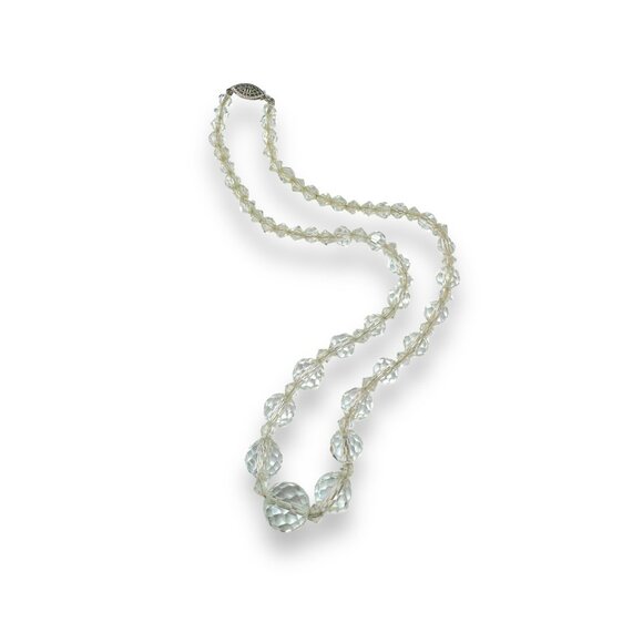 Art Deco Sterling Silver Faceted Crystal Bead Necklace On Chain 16.5" - Picture 1 of 5